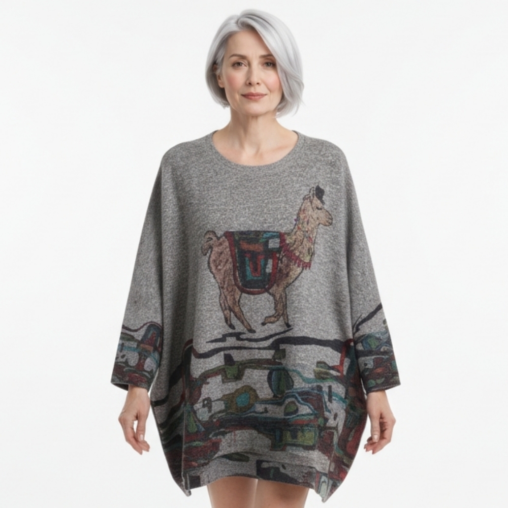 Inoha High low long sleeve Stylish gray Sweater top Oversized One size.